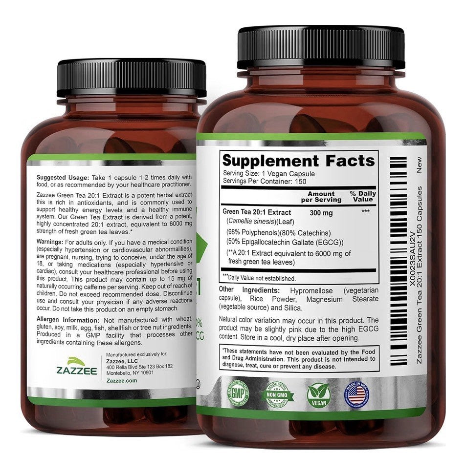 Zazzee Green Tea Supports Optimal Metabolism Healthy Energy Levels 5Month Supply