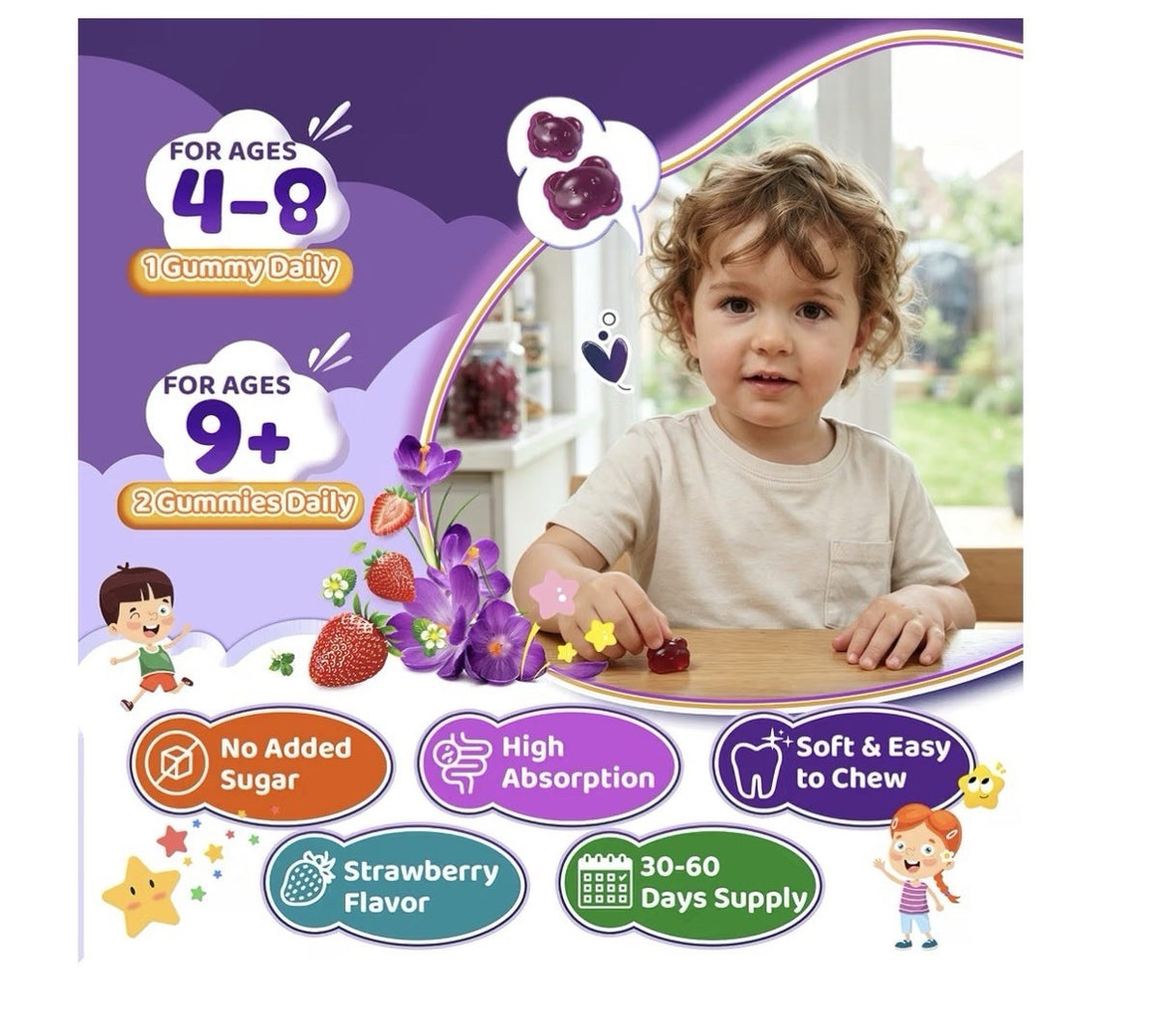 Neviss Kids 4+ Methylated Multivitamin Sleep Calm Brain Bone 60 Gummies 2 Pack