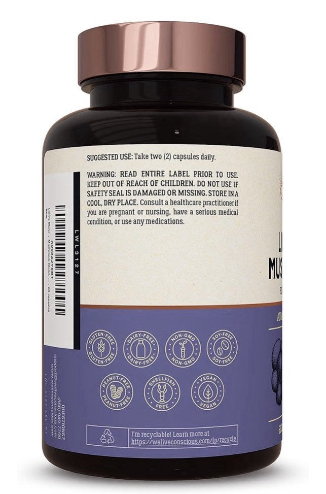 Live Conscious Lion’s Mane Mushroom Blend Brain Focus Memory Calm Energy 2 Pack