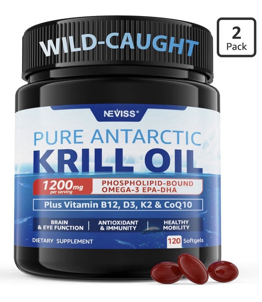 2 Pack Neviss Antarctic Krill Oil Omega 3 EPA DHA Brain Eye Immunity Mobility