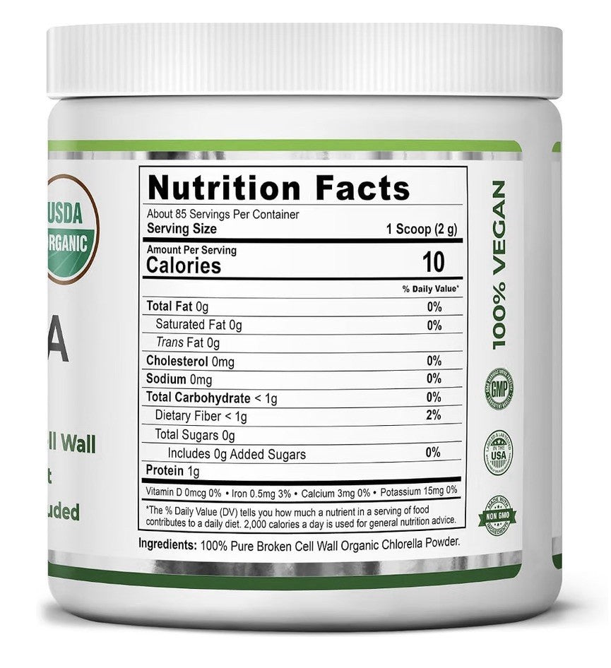 Zazzee Organic Chlorella Powder Broken Cell Wall 6 oz Pure 85 Servings