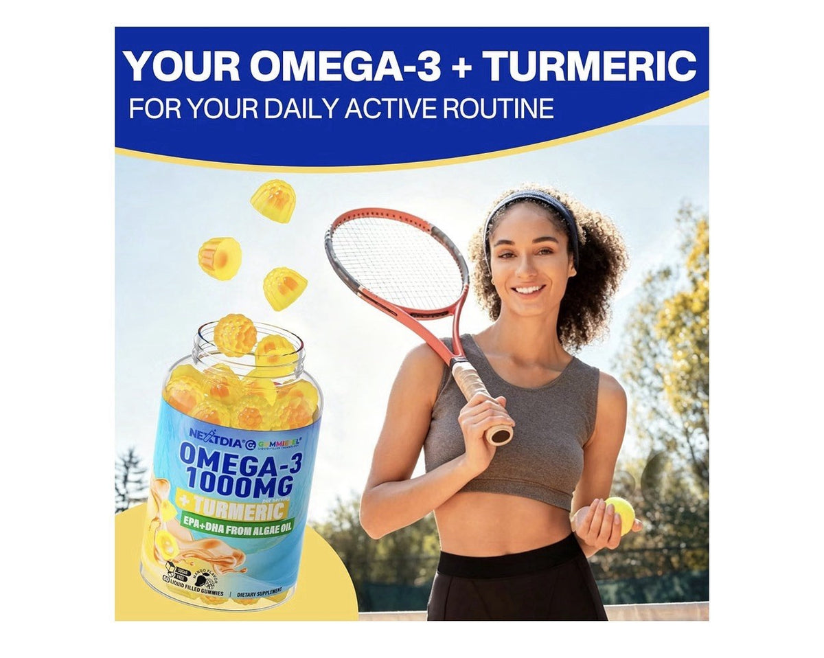 Nextdia Omega-3 Gummies 1000mg + Turmeric EPA + DHA From Algae Oil 2 Pack