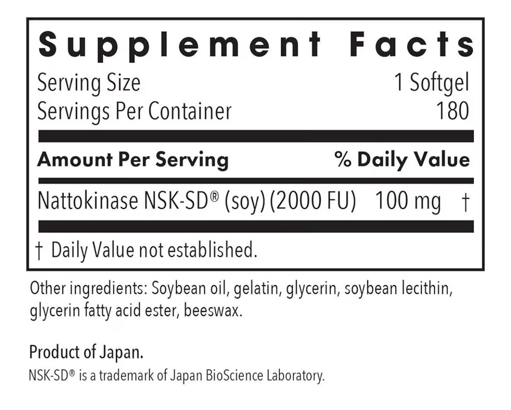 Allergy Research Group Nattokinase 100 mg Circularity Support 2000 FU 180Softgel