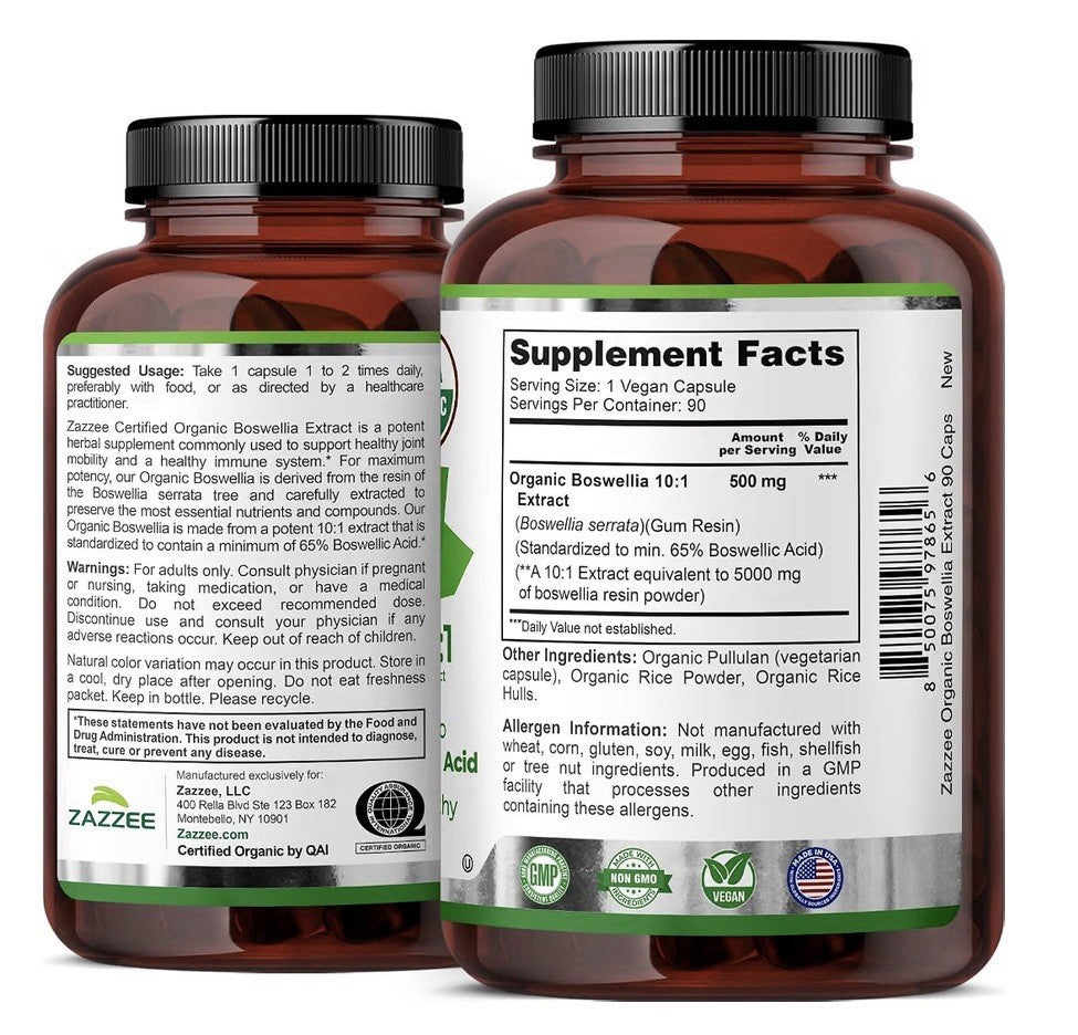 Zazzee Boswellia Supports Healthy Joint Mobility 3 Month Supply 90 Capsules