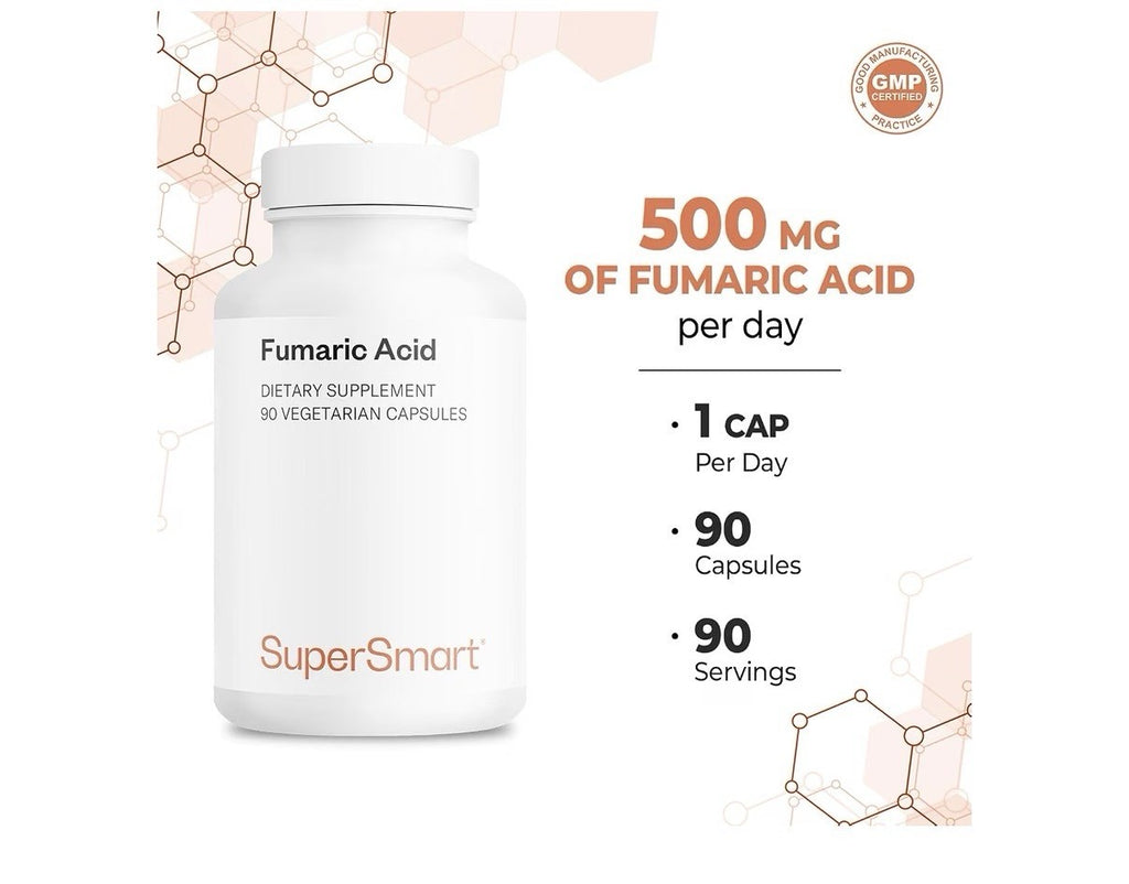 Supersmart Fumaric Acid 500mg per Day Help with Patches of Peeling Skin 90 Caps
