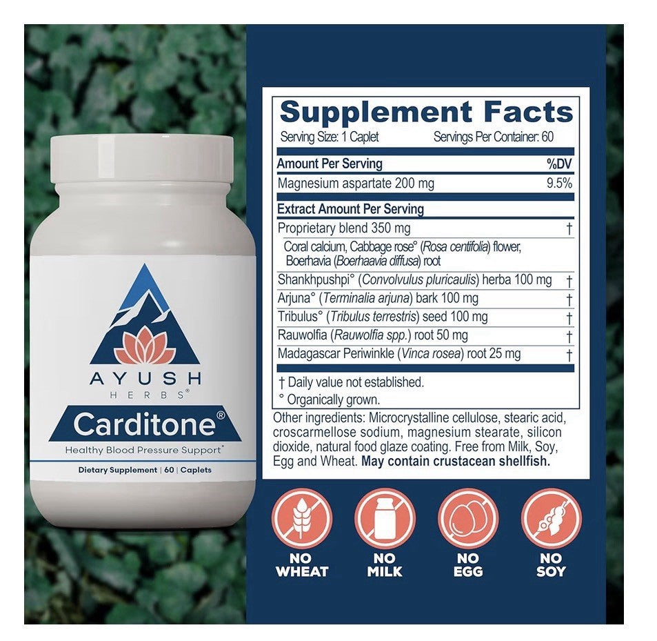 Ayush Herbs Carditone Healthy Blood Pressure Support For Women & Men 60 Capsules