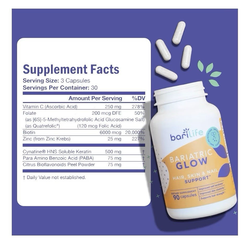 Bari Life Bariatric Glow Hair Skin Nails Support Supplement 90 Capsules