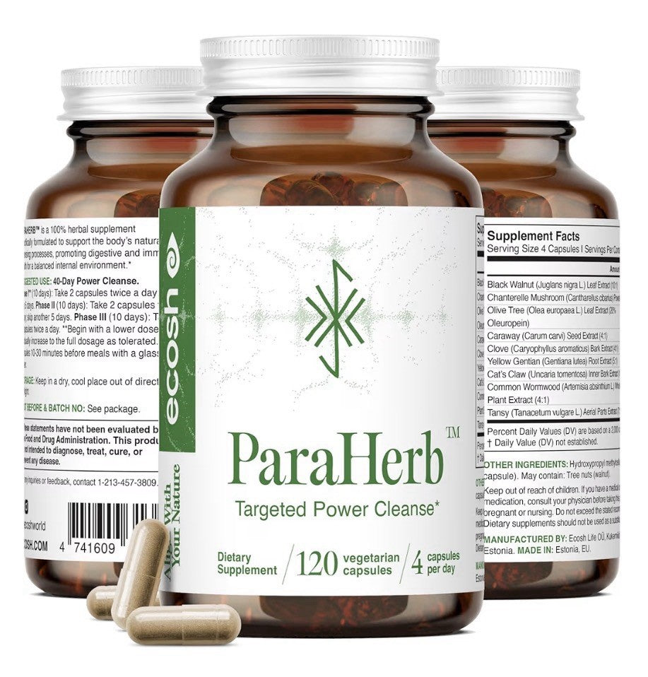 Ecosh ParaHerb Gut Cleanse Detox Wormwood Black Walnut Clove Chanterelle 120Caps