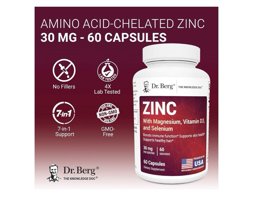 Dr. Berg Zinc With Magnesium Vitamin D3 Selenium Immune Skin Hair Support 60caps