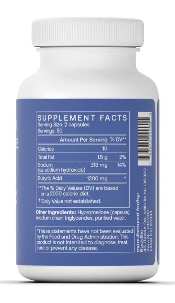 BodyBio Sodium Butyrate Postbiotic Gut Health Digestive Metabolic Balance 100cap