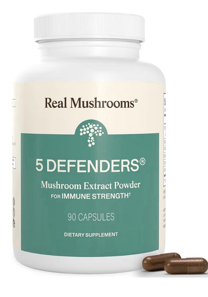 Real Mushrooms 5 Defenders Adaptogenic Mushrooms Complex Wellness Support 90ct