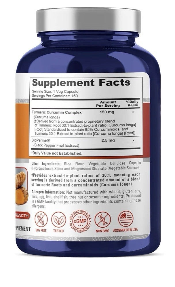 NusaPure Turmeric Curcumin Complex 150 mg Veg Caps with Bioperine 150 Servings