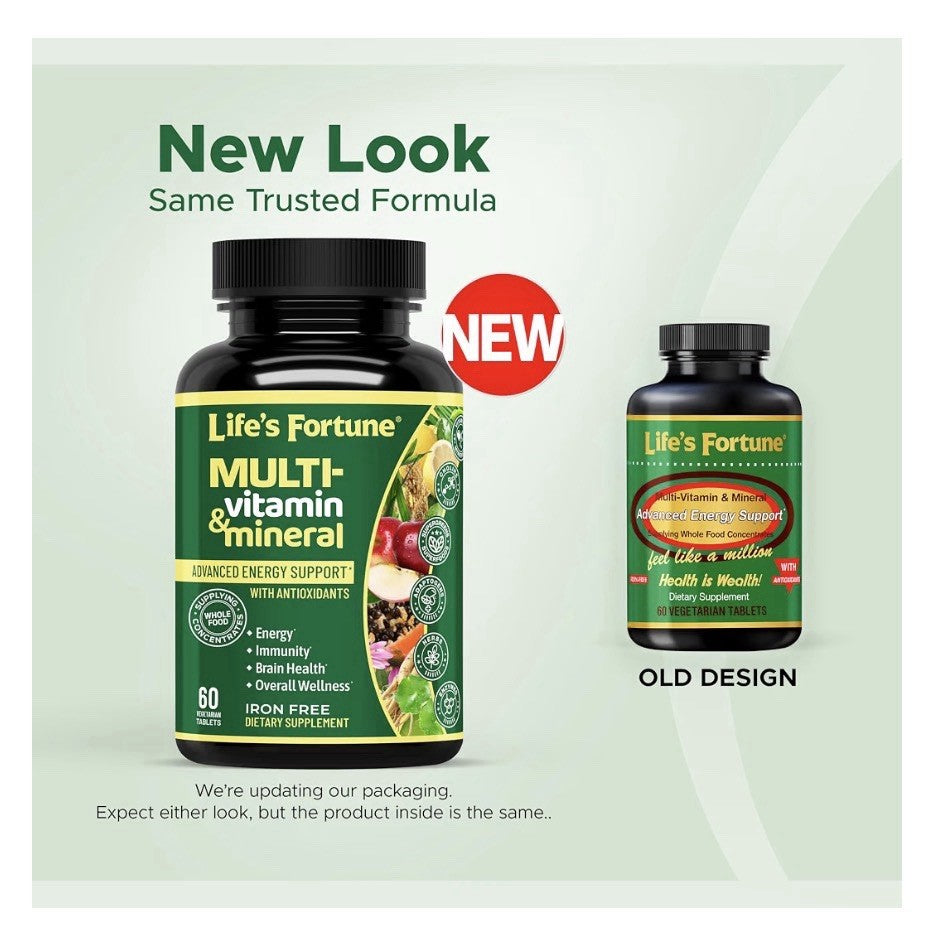 Life's Fortune Multivitamin Mineral Energy Immunity Brain Overall Wellness 60Tab