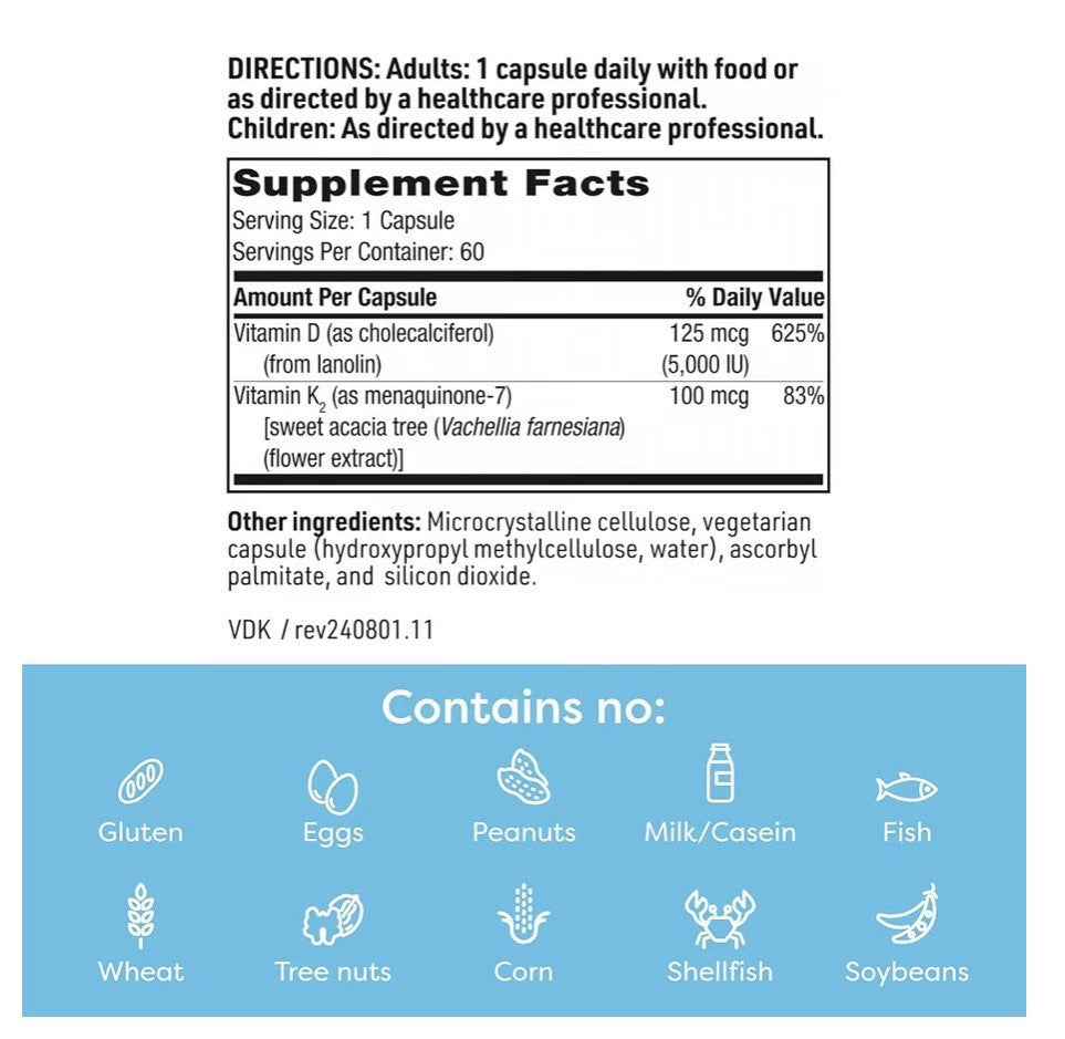 SFI Health Vitamin D Plus K Healthy Bone structure Immune Support 60 Capsules