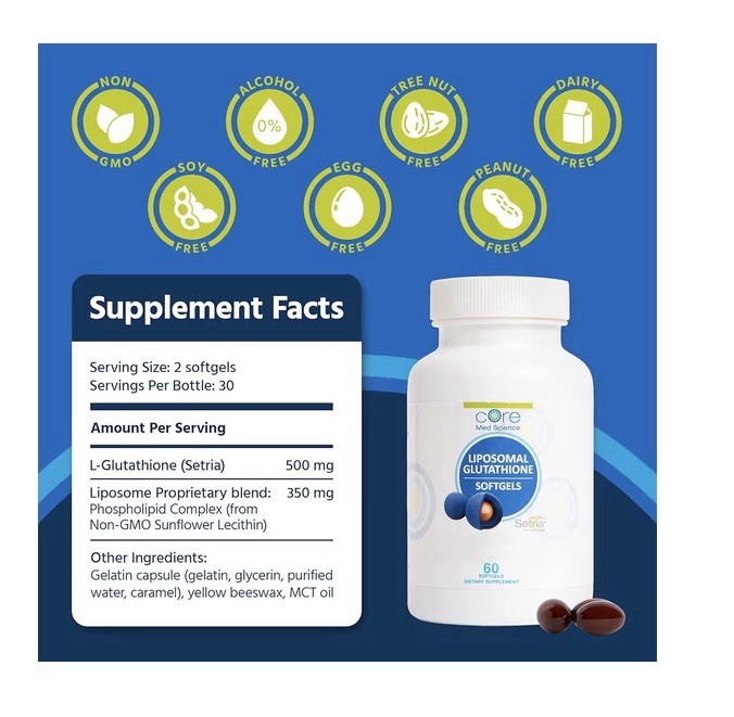 Core Med Science Liposomal Glutathione Supplement Liver Skin Brain Health 60sgel