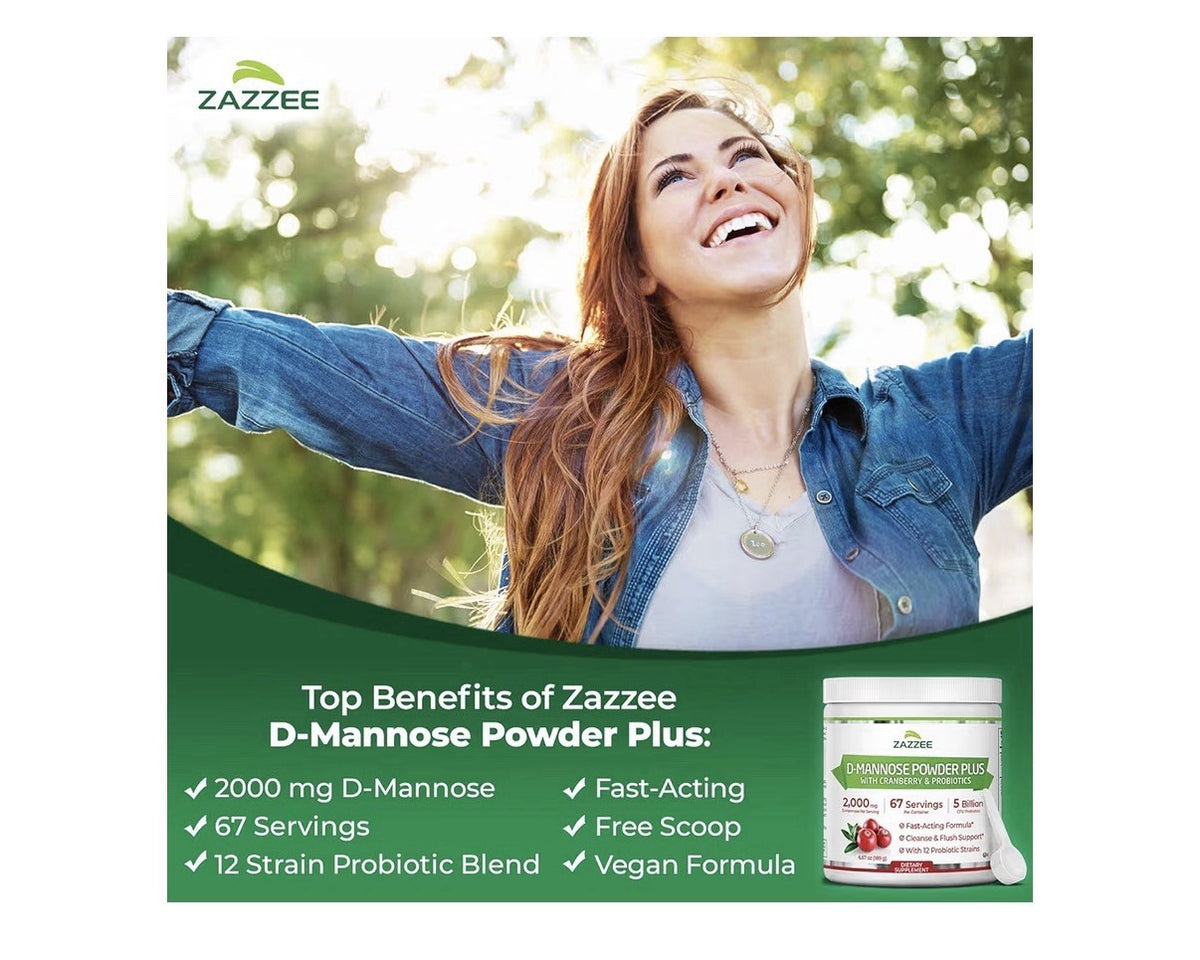 Zazzee D-Mannose Powder Plus With Cranberry & Probiotics 2000 mg 67 Servings