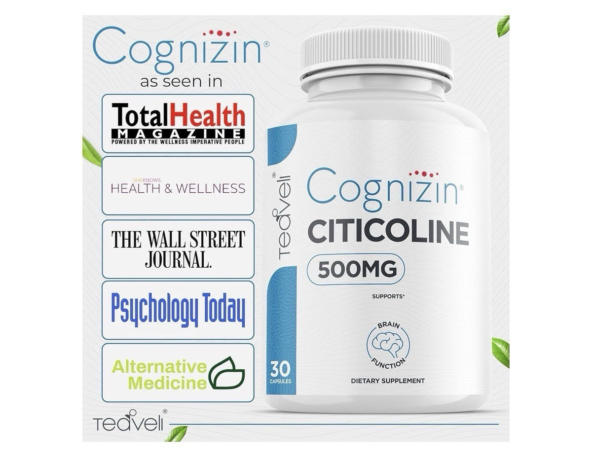 Teaveli Cognizin Citicoline 500mg Brain Function Support CDP Choline 30 Capsules