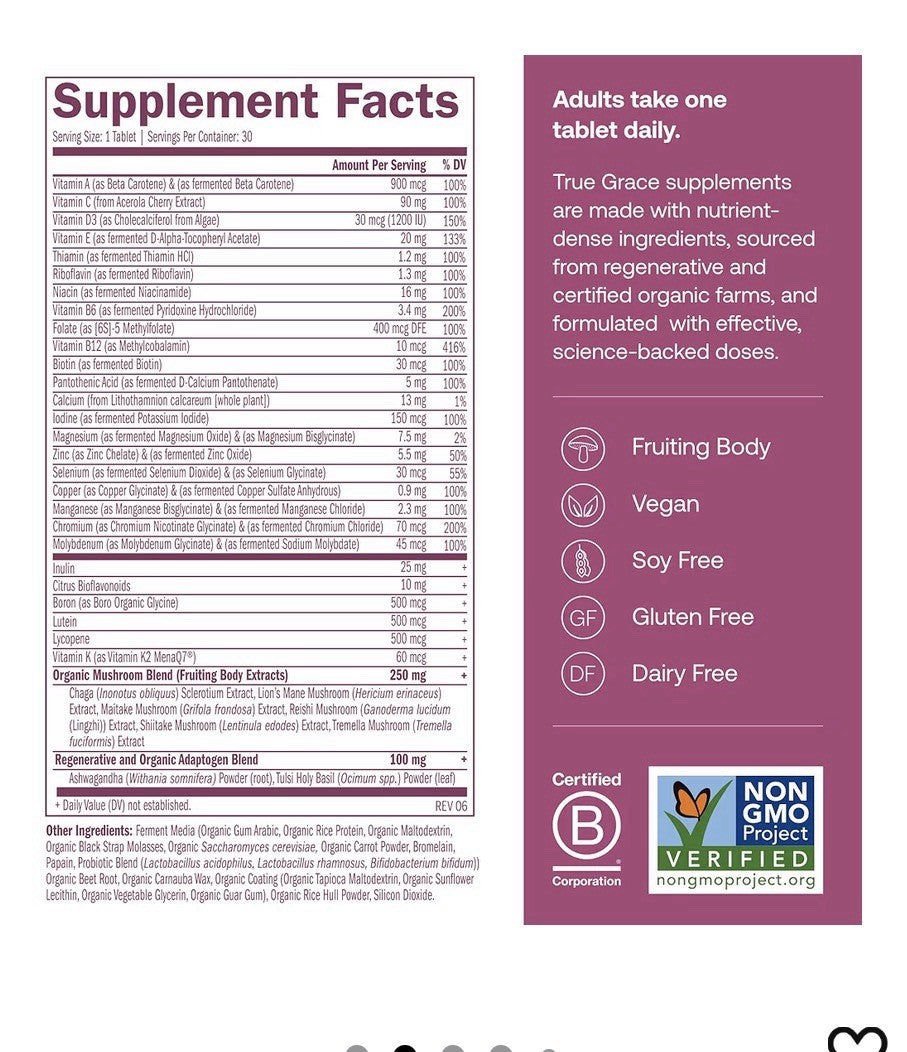True Grace One Daily Women's Multivitamin 40+ Immune Energy. Bone Support 30Tabs