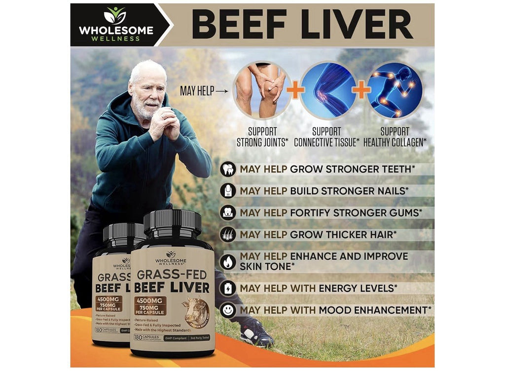 Wholesome Wellness Grass Fed Beef Liver Pasture Raised 180 Capsules