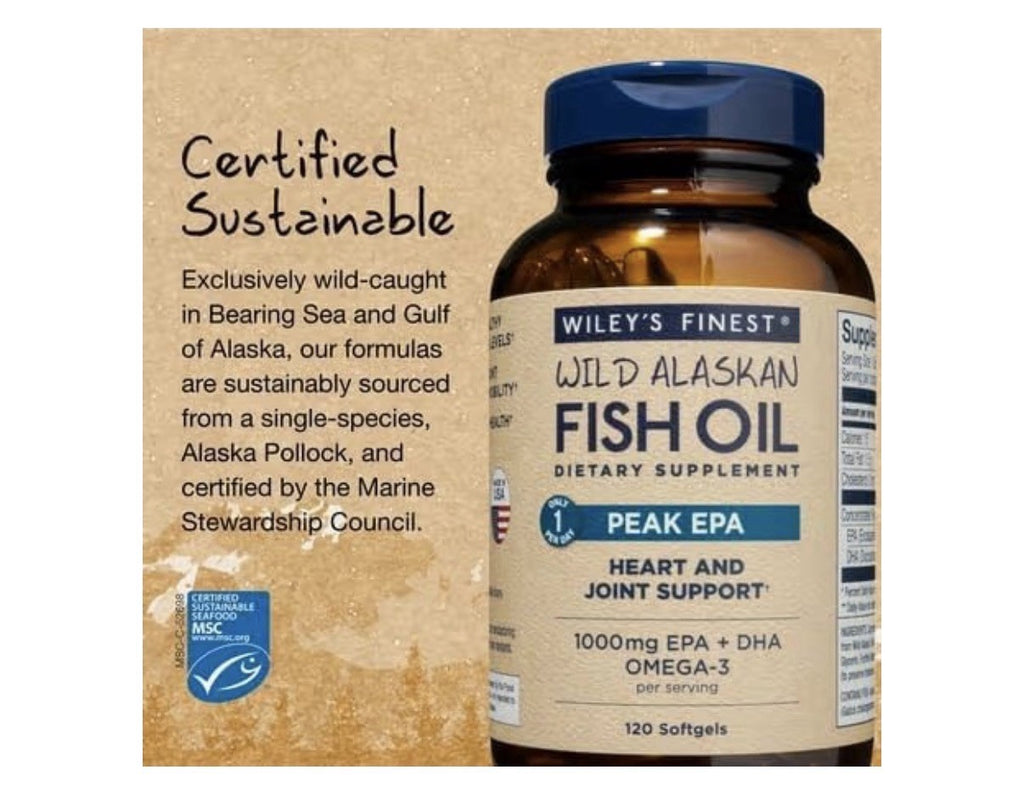 Wiley's Finest Wild Alaskan Fish Oil Peak EPA Heart  Joint Support 120 Softgels