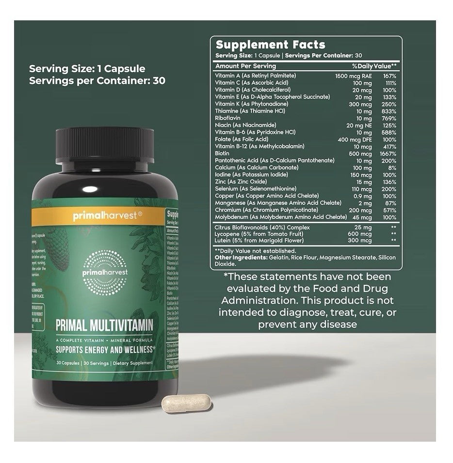 Primal Harvest Primal Multivitamin Daily Vitamin Support Energy Wellness 2 Packs