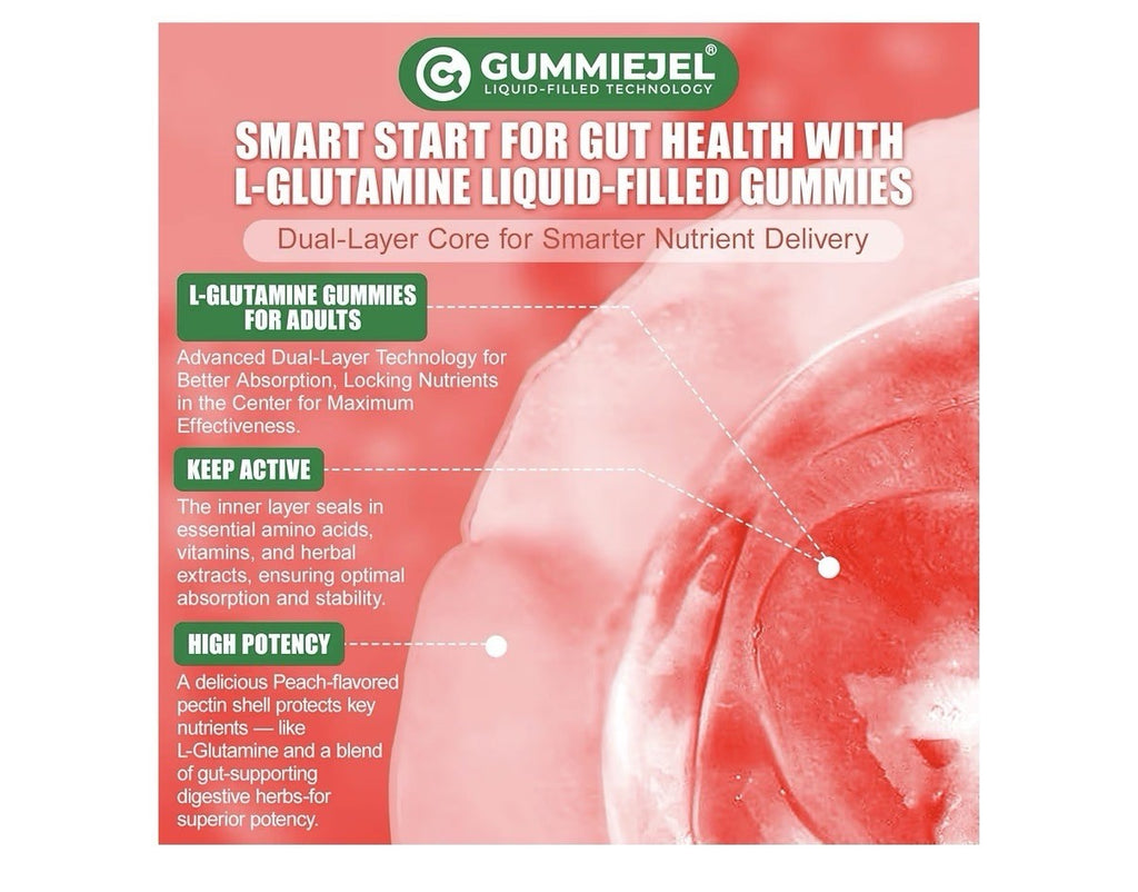 Nextdia L-Glutamine 1200mg Gummies Leaky Gut Immune Digestive Support 60 Gummies
