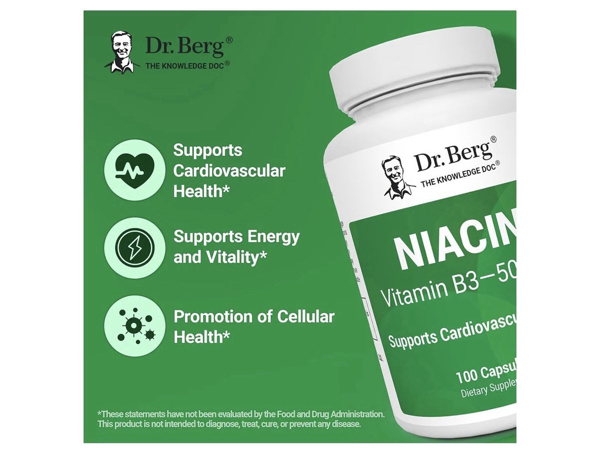 Dr. Berg Niacin Vitamins B3 500 mg Support Cardiovascular Health Brain 100 Caps
