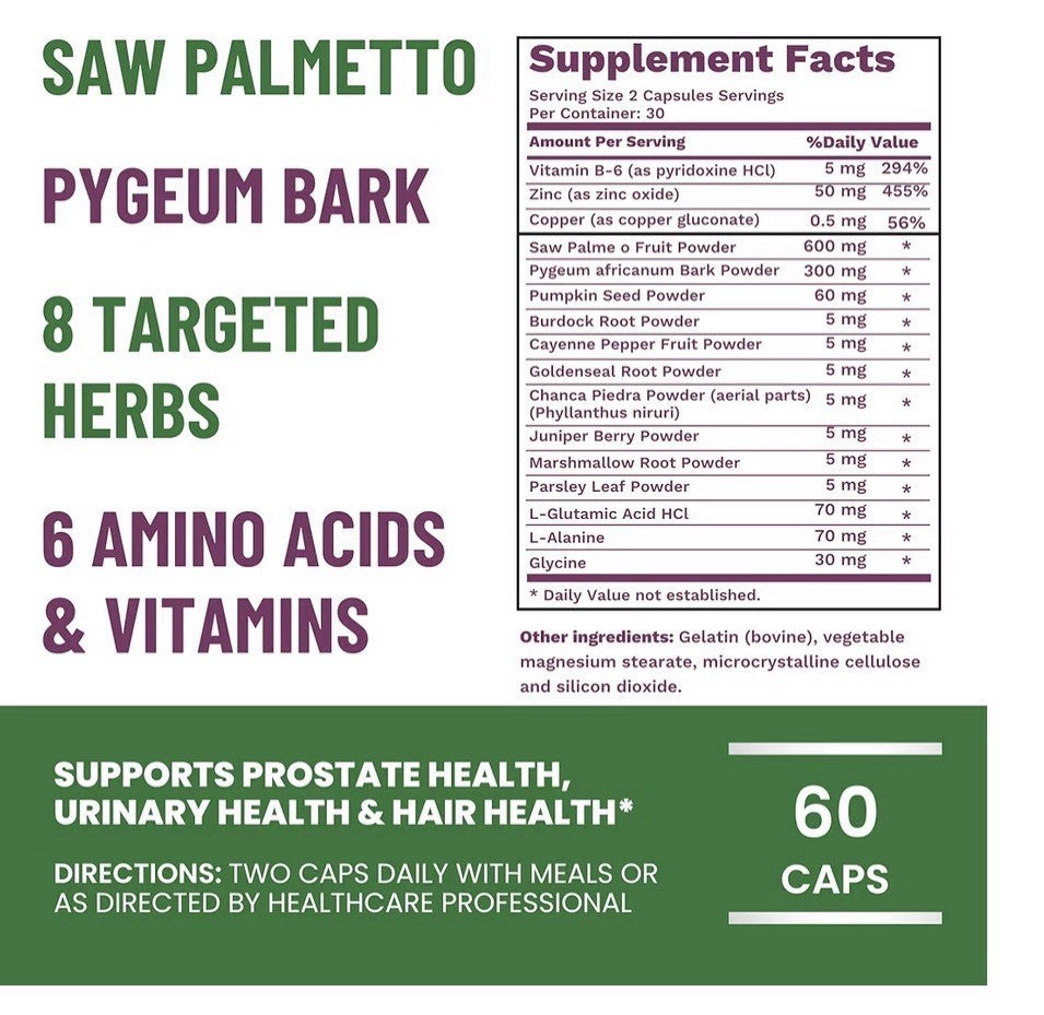 AlphaHealth+ Prostavit Prostate Support Urinary Bladder Hair Health 60 Capsules