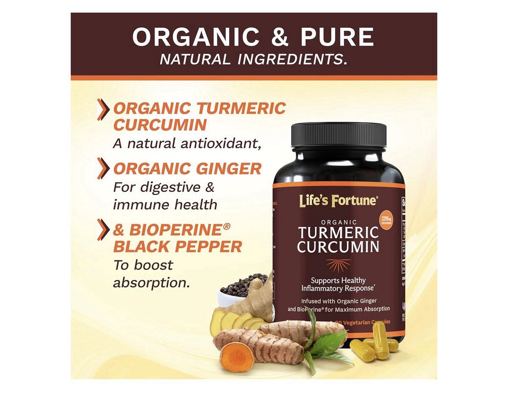 Life's Fortune Organic Turmeric Curcumin Healthy Inflammatory Response 90Capsule