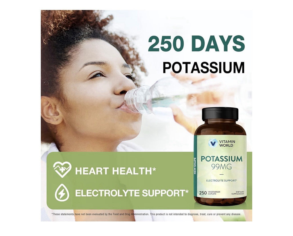 Vitamin World Potassium 99 mg Electrolyte Support Potassium Gluconate 250caplets