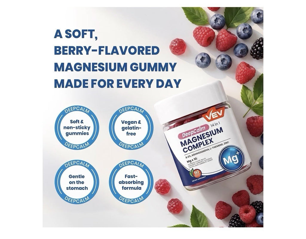 VEV Magnesium Complex Deep Calm 14 in 1 Glycinate Citrate Malate 90 Gummies