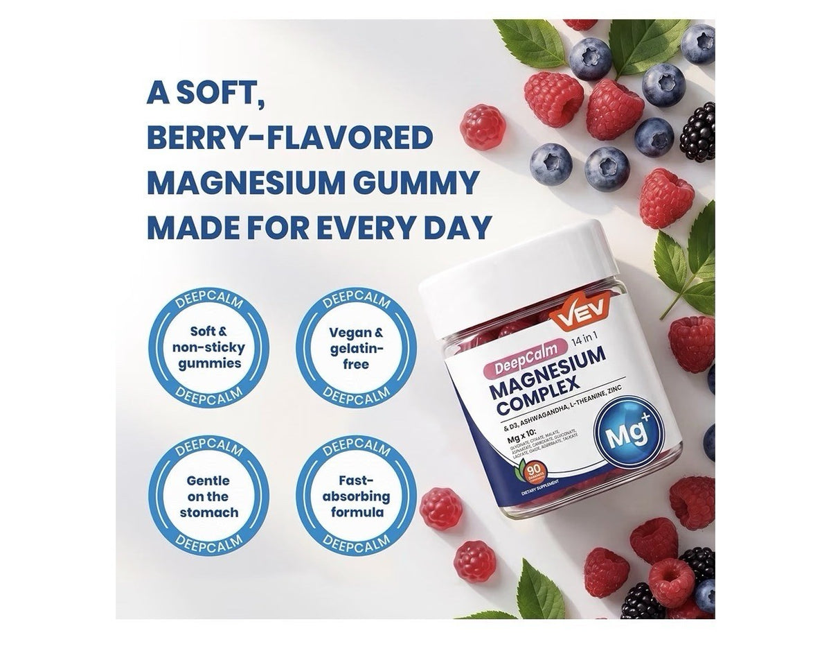 VEV Magnesium Complex Deep Calm 14 in 1 Glycinate Citrate Malate 90 Gummies