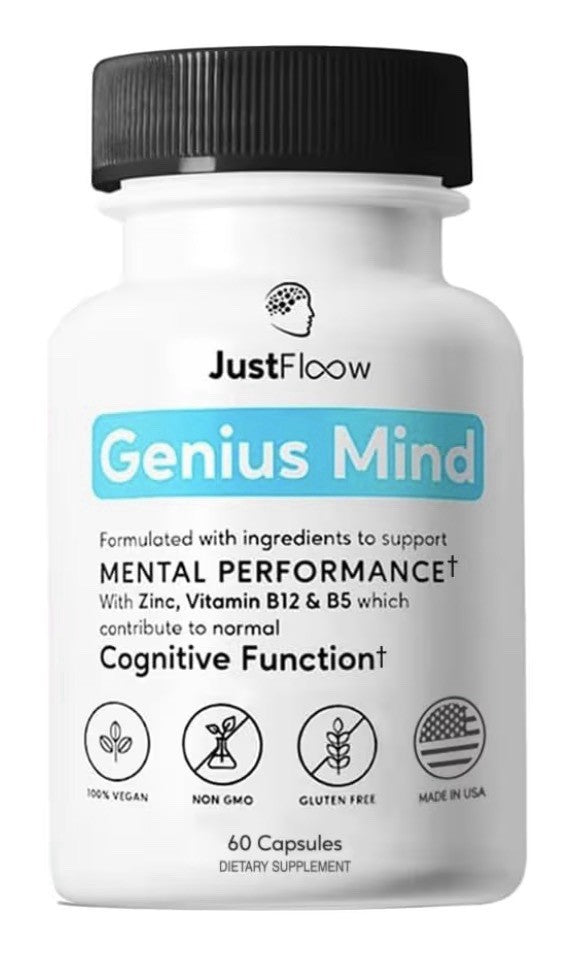 JustFloow Genius Mind Nootropic Brain Supplement Support Cognitive Function 60ca