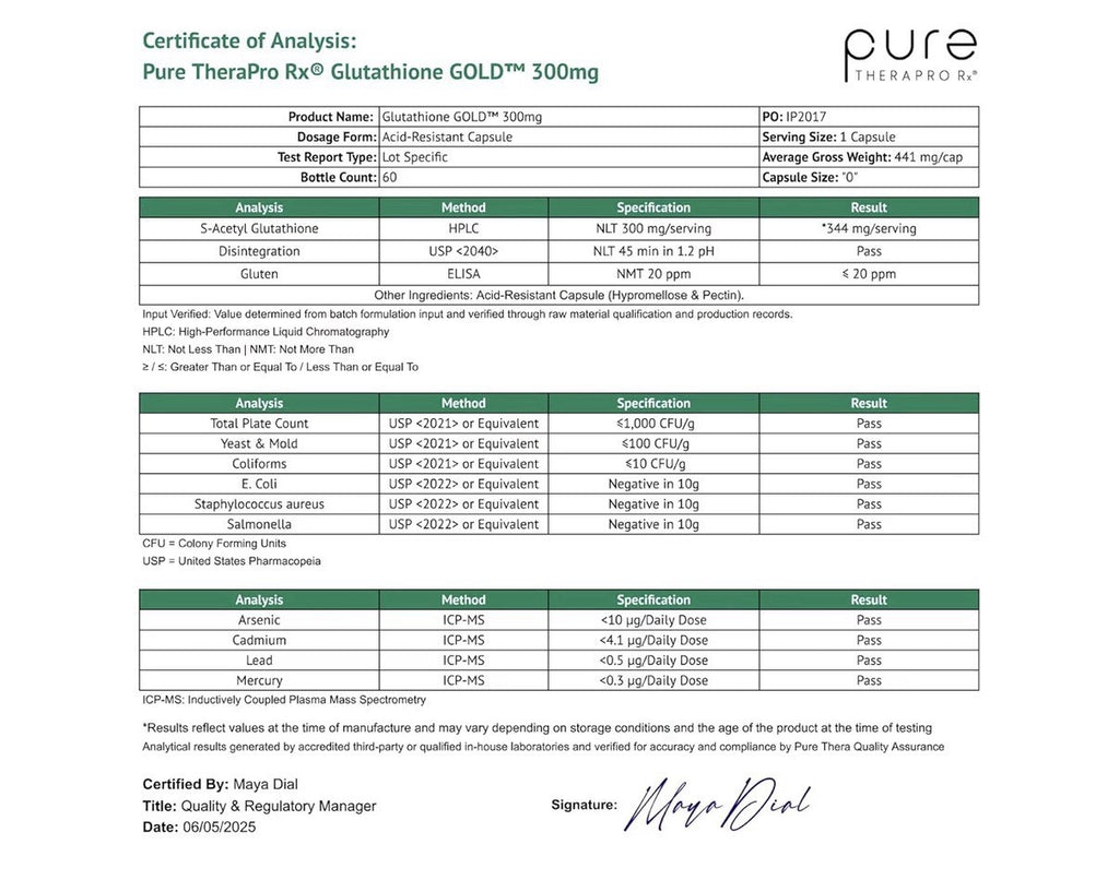 Pure Therapro Rx S-Acety Glutathione Gold 300 mg 60 Acid Resistant Capsules