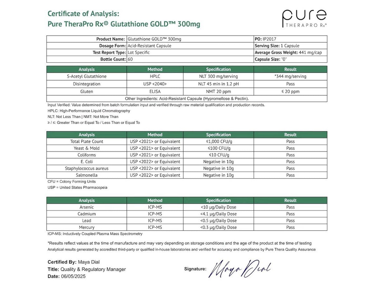 Pure Therapro Rx S-Acety Glutathione Gold 300 mg 60 Acid Resistant Capsules