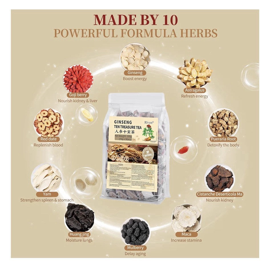 Rlvym Ginseng Ten Treasures Kidney Care Cleanse 10 Natural Ingredient 30Teabags