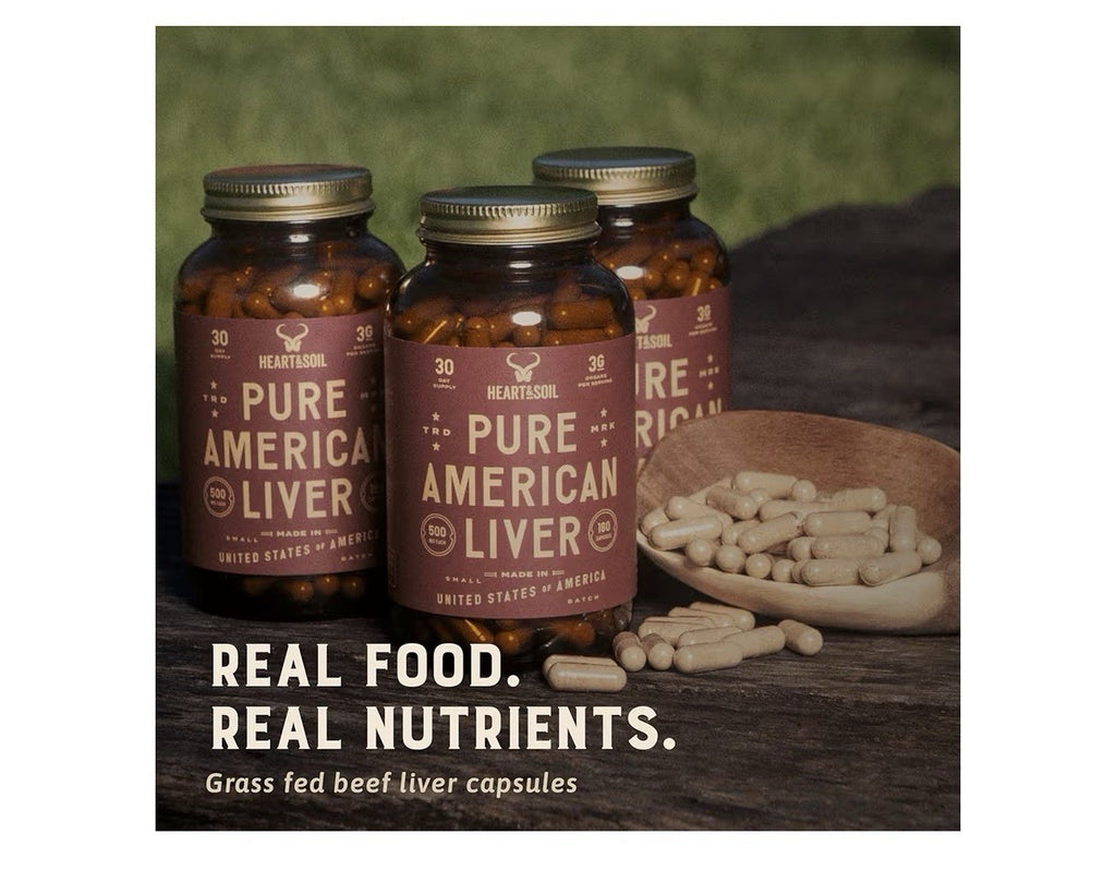 HEART & SOIL Pure American Liver Supplement Grass Fed Finished Beef Liver 180cap