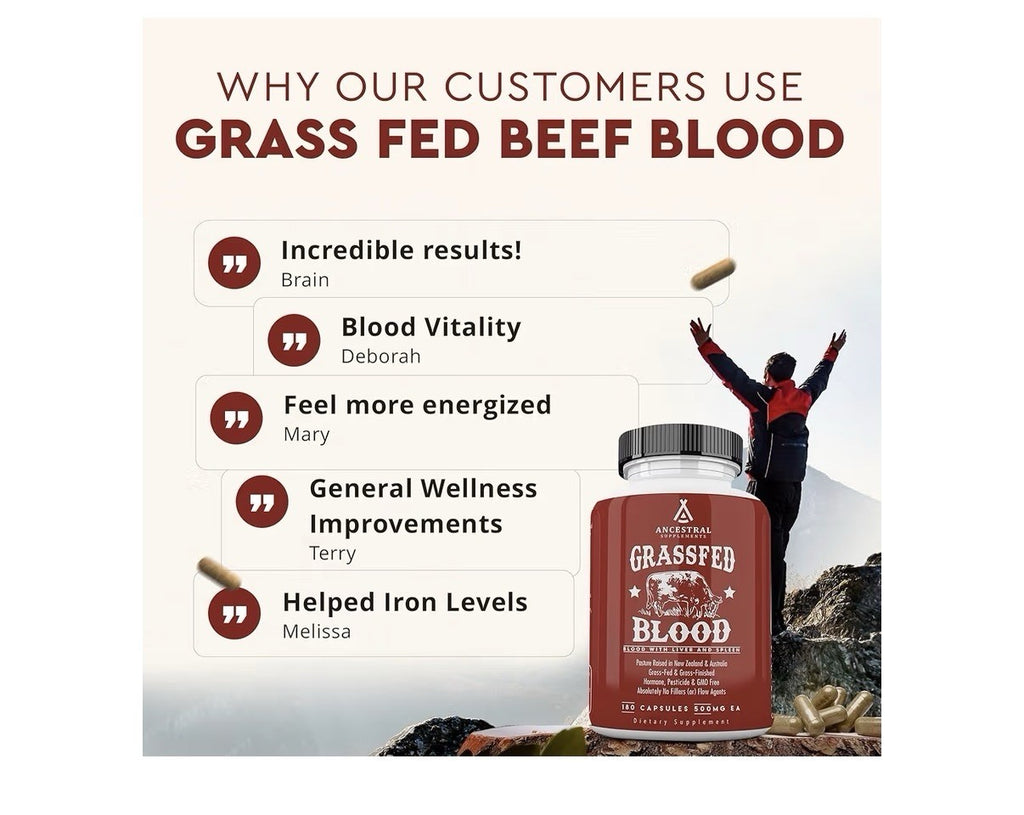 Ancestral Supplements Grass Fed Blood With Liver & Spleen Pasture Raised 180caps