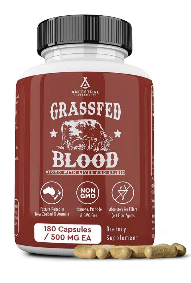 Ancestral Supplements Grass Fed Blood With Liver & Spleen Pasture Raised 180caps