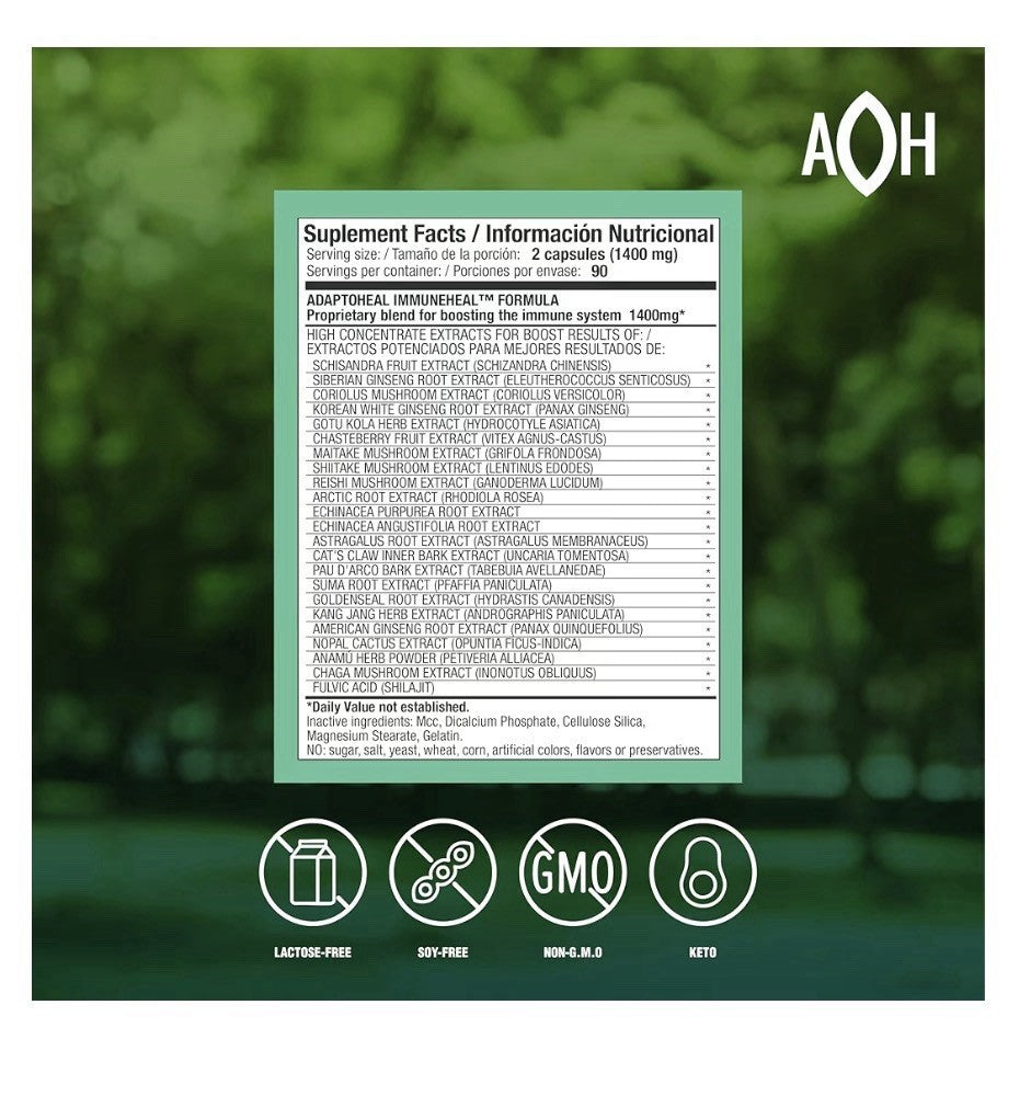 ADAPTOHEAL Immuneheal Adaptogen Immune System Booster Supplement 23Extract 180ca