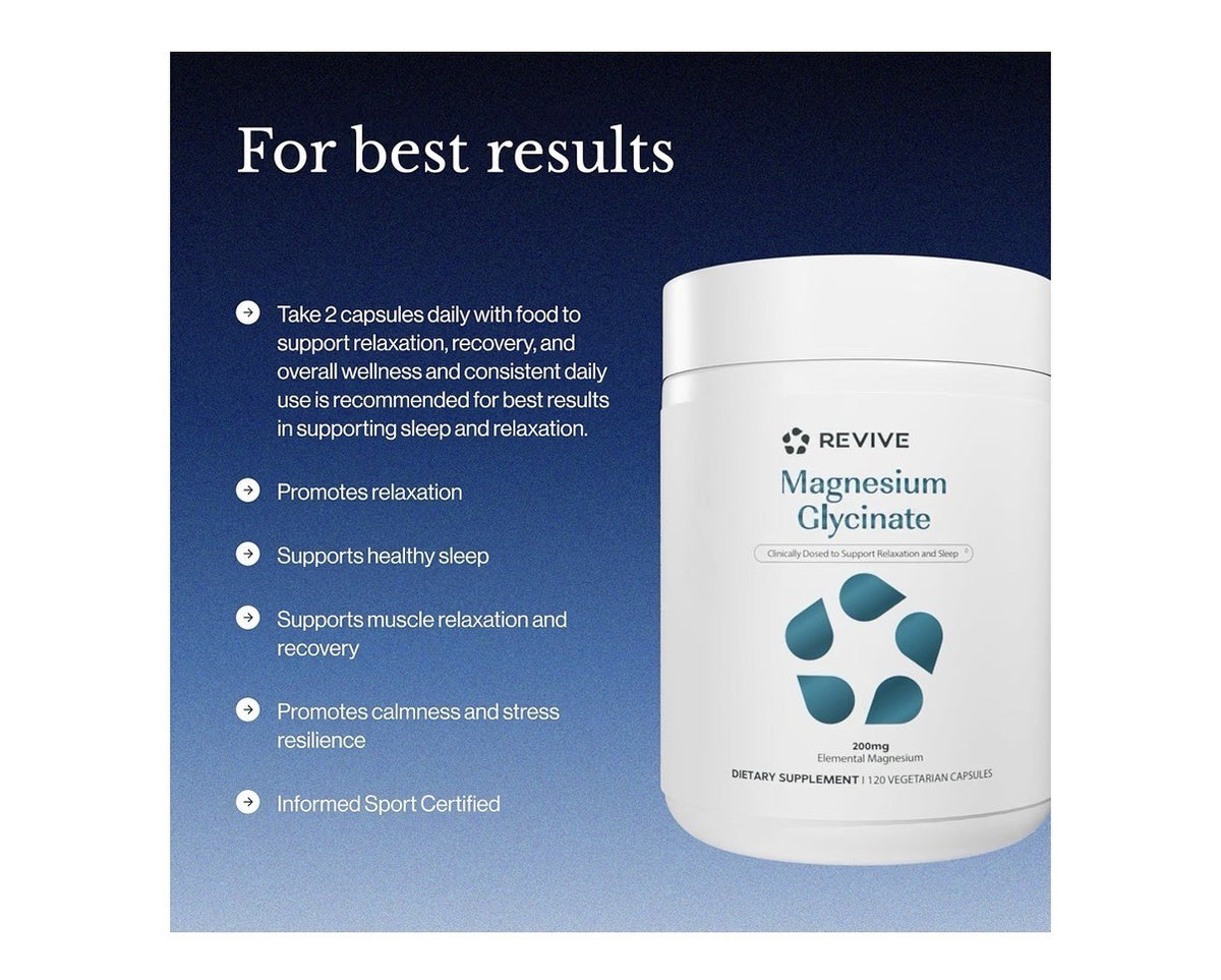 Revive Magnesium Glycinate 200mg Supports Relaxation And Sleep 120 Capsules
