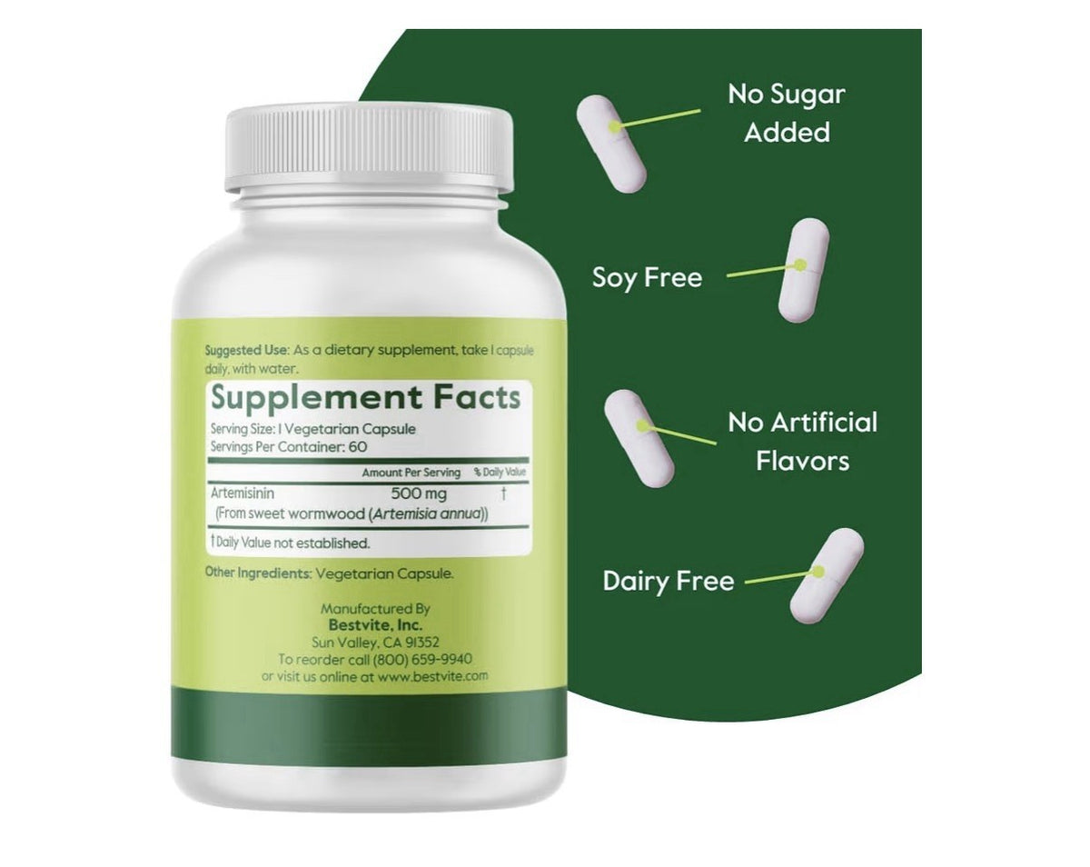BESTVITE Artemisinin Pure 500 mg Per Capsule 2 Pack 60 Vegetarian Capsules Each