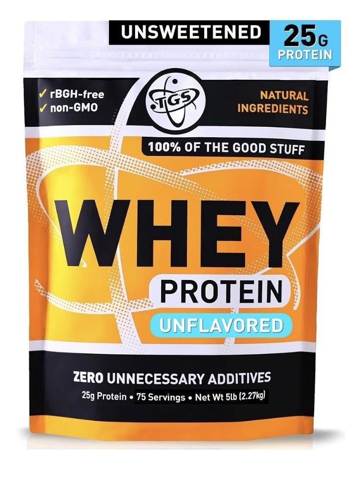 TGS Nutrition Whey Protein Powder Unflavored Unsweetened Muscle Recovery 5 Pound