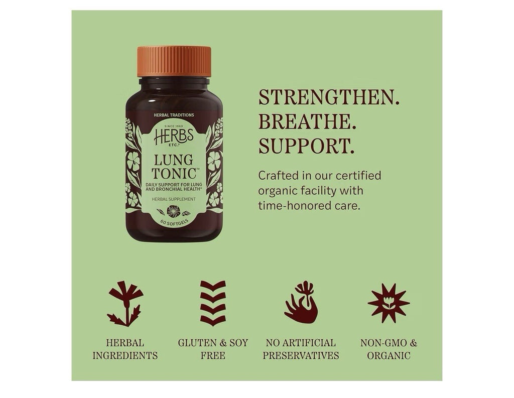 Herbs Etc. Lung Tonic Herbal Supplement Clear Breathing Bronchial Health 60sgel