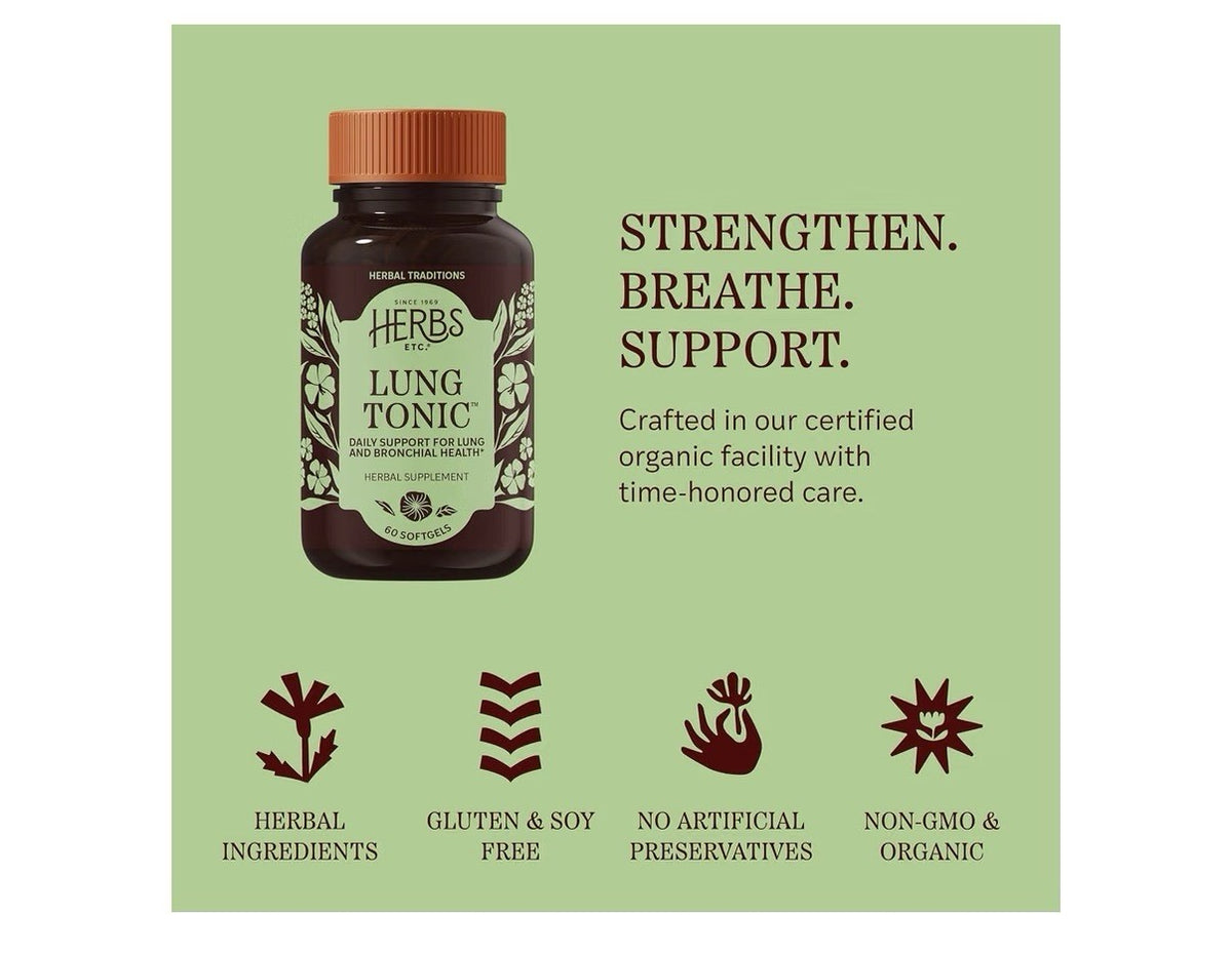 Herbs Etc. Lung Tonic Herbal Supplement Clear Breathing Bronchial Health 60sgel
