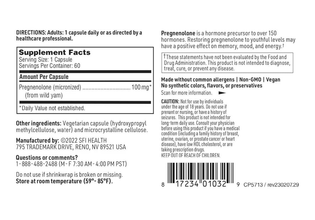 SFI Health Pregnenolone Everyday Wellbeing 100mg Bioavailable Micronized Form