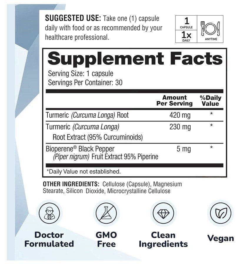 Barton Nutrition Turmeric BP+ Root Extract, Black Pepper Brain Heart Joint 30Cap