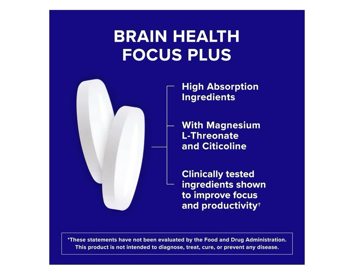 Qunol Brain Health Focus Plus Focus Alertness Productivity Energy 60 Tablets
