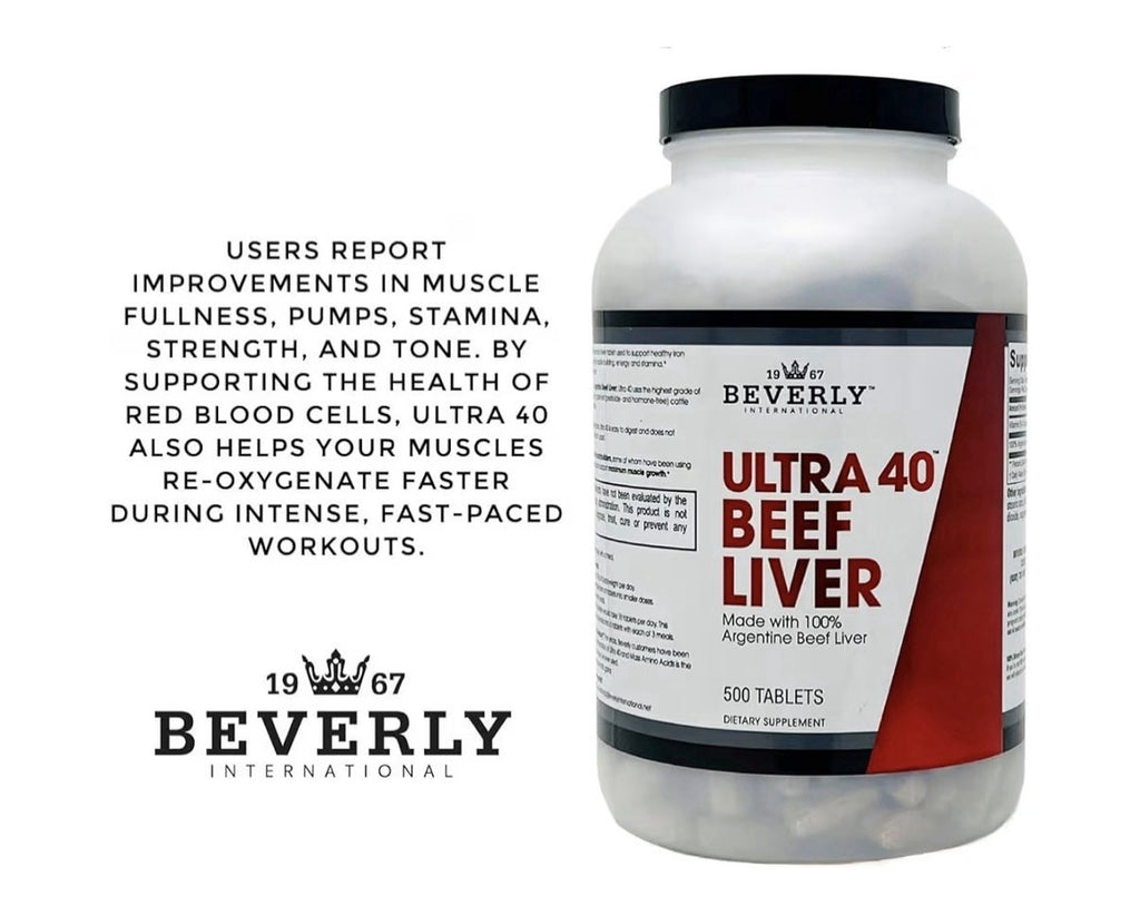 Beverly International Ultra 40 Beef Liver Grass Fed Muscle Growth Stamina 500Tab