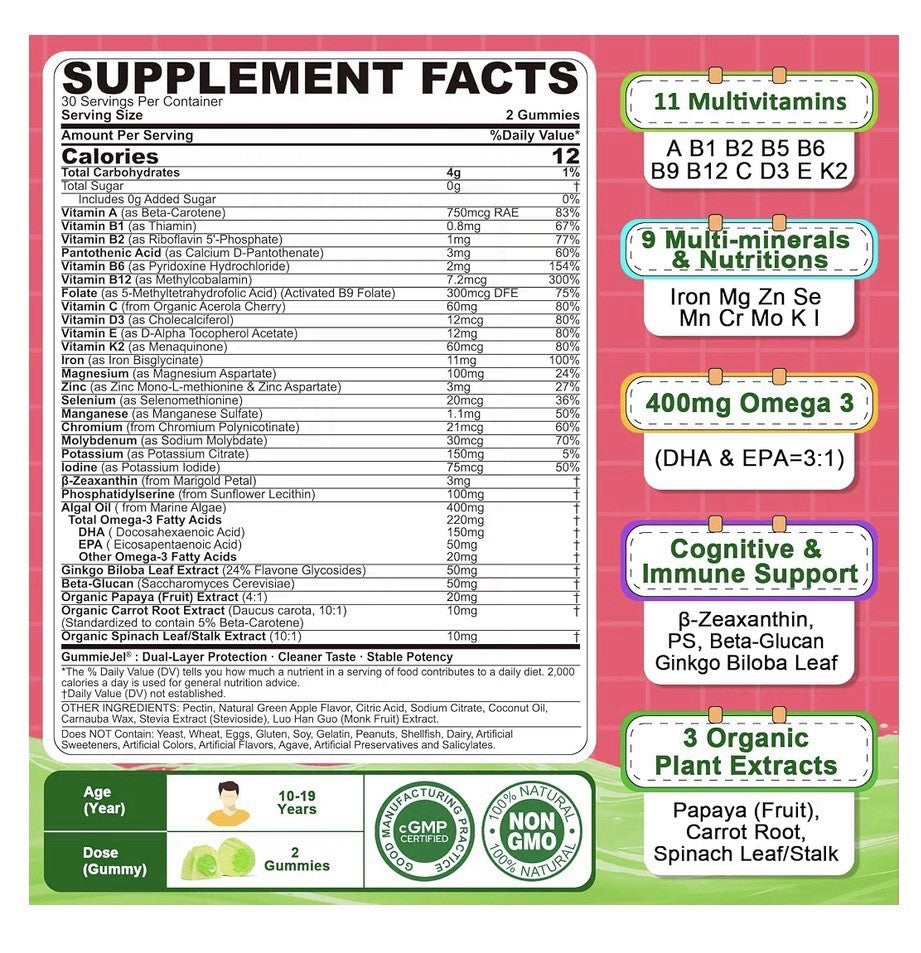 Nextdia Tween & Teen Multivitamin All In One Gummies 10-19 Ages 60 Gummies